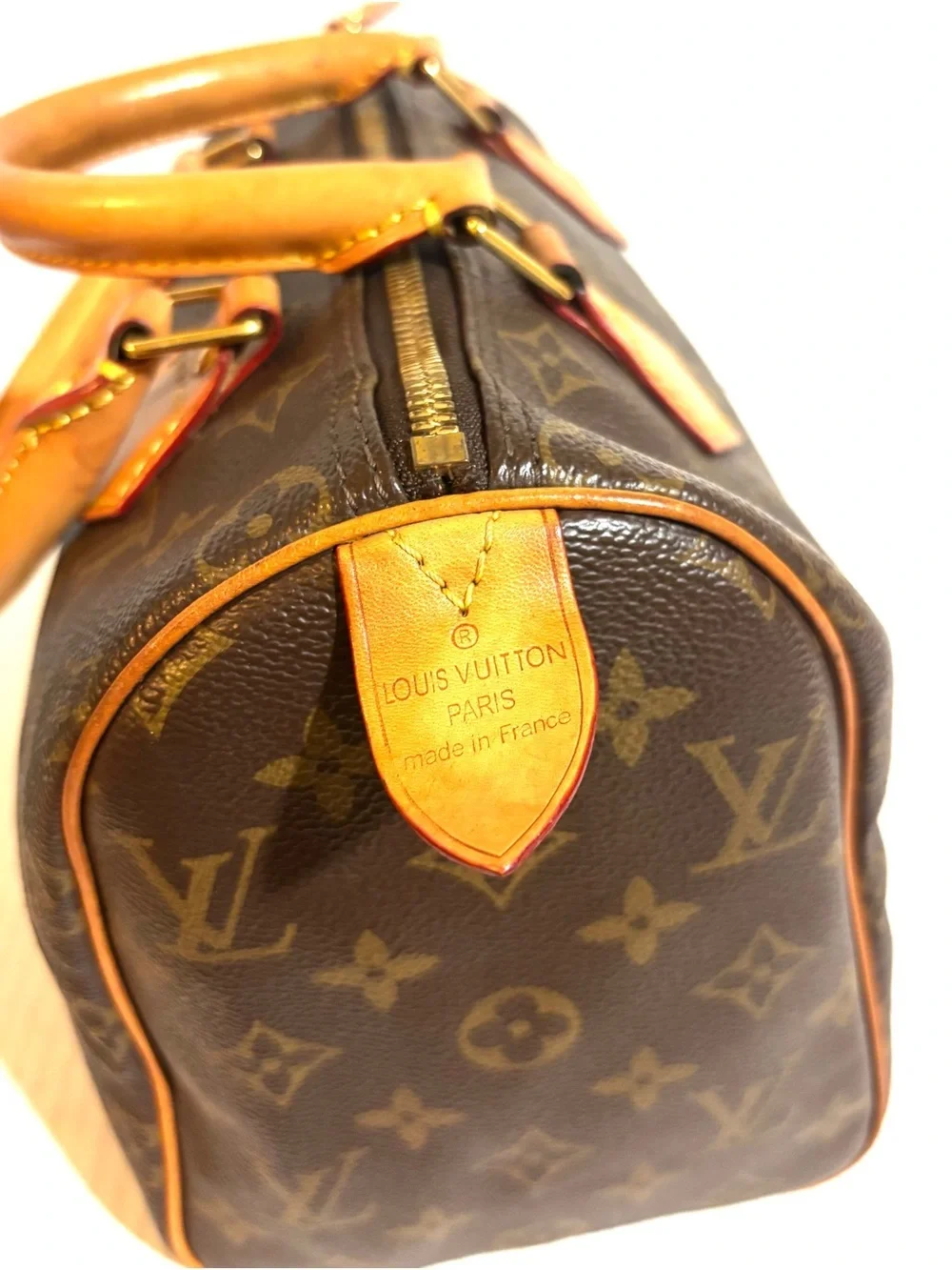 Louis Vuitton Brown Monogram Satchel with Tan Leather Handles
